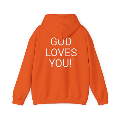 Look at the Back of My Hoodie — "God Loves You!" Inspirational Orange Hoodie