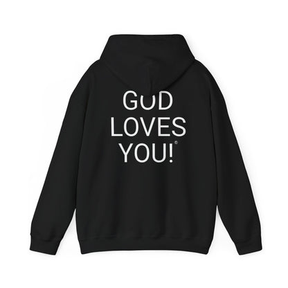 Look at the Back of My Hoodie — "God Loves You!" Inspirational Black Hoodie